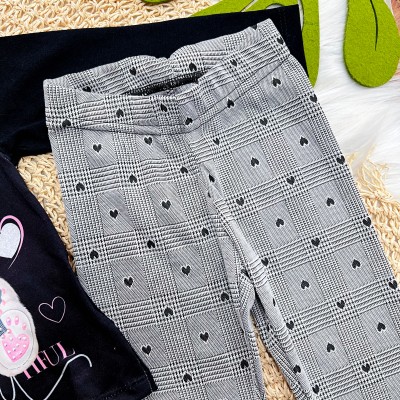 Conj. Blusa Manga Longa Ursinha e Calça Legging Mini Corações - Preto 